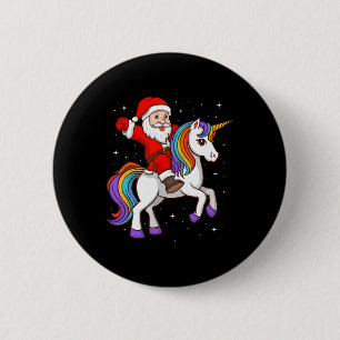 Kerstman Ridding Eenhoorn Mysterieus Dier Kerst Mi Ronde Button 5,7 Cm