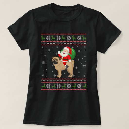 Kerstman Riding Pug Dog Funny Ugly Mass Sw T-shirt (Design voorkant)