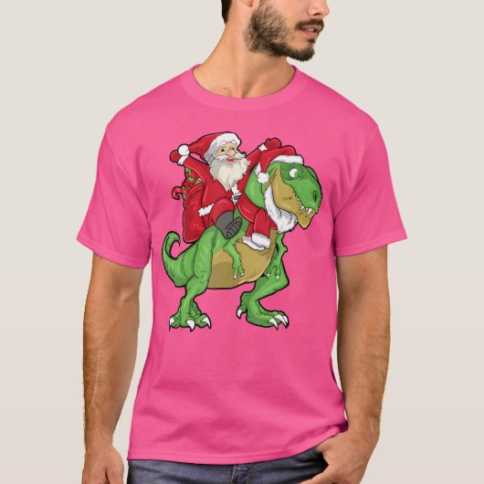 Kerstman Riding T-Rex Dinosaur Kinder T-shirt (Voorkant)