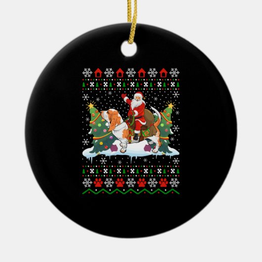 Kerstman rijden Basset Hound lelijk Keramisch Ornament (Voorkant)