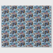 Kerstman Rijden Een Grijze Tractor In De Sneeuw Ke Cadeaupapier (Vlak)