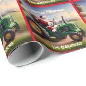 Kerstman Rijden een groene tractor Cadeaupapier (Rol Hoek)