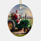 Kerstman Rijden een groene tractor Keramisch Ornament (Rechts)