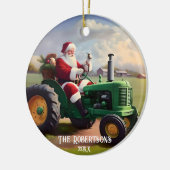 Kerstman Rijden een groene tractor Keramisch Ornament (Links)