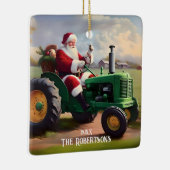 Kerstman Rijden een groene tractor Keramisch Ornament (Rechts)