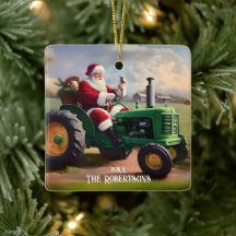 Kerstman Rijden een groene tractor