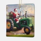 Kerstman Rijden een groene tractor Keramisch Ornament (Links)