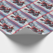 Kerstman Rijden een Rode Tractor Cadeaupapier (Hoek)