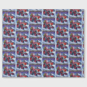 Kerstman Rijden Een Rode Tractor In De Sneeuw Kers Cadeaupapier (Vlak)