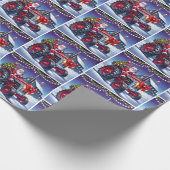 Kerstman Rijden Een Rode Tractor In De Sneeuw Kers Cadeaupapier (Hoek)