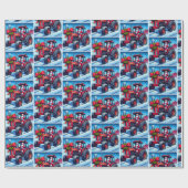 Kerstman Rijden Een Rode Tractor In De Sneeuw Kers Cadeaupapier (Vlak)