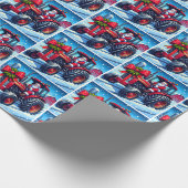 Kerstman Rijden Een Rode Tractor In De Sneeuw Kers Cadeaupapier (Hoek)