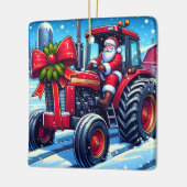 Kerstman Rijden Een Rode Tractor In De Sneeuw Kers Keramisch Ornament (Links)