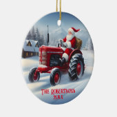 Kerstman Rijden een Rode Tractor Keramisch Ornament (Rechts)