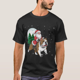 Kerstman Rijden Engels Bulldog Kerstboom T-shirt
