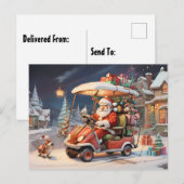 Kerstman rijden golfkar peperkoek huizen briefkaart (Voorkant / Achterkant)