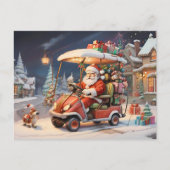 Kerstman rijden golfkar peperkoek huizen briefkaart (Voorkant)