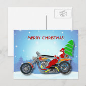 Kerstman rijden hakselaar fiets met rood Pet Feestdagenkaart (Voorkant / Achterkant)