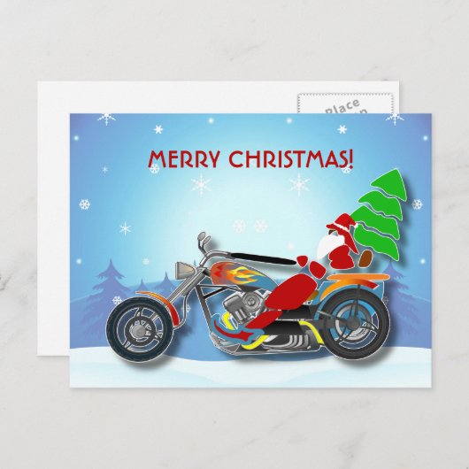 Kerstman rijden hakselaar fiets met rood Pet Feestdagenkaart (Voorkant / Achterkant)