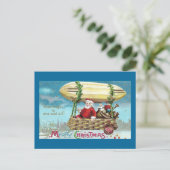 Kerstman Rijden in Blimp  Xmas Feestdagenkaart (Staand voorkant)