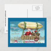 Kerstman Rijden in Blimp  Xmas Feestdagenkaart (Voorkant / Achterkant)