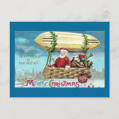 Kerstman Rijden in Blimp  Xmas Feestdagenkaart (Voorkant)