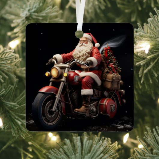 Kerstman rijden op een Harley kerstornament Metalen Ornament (Insitu)