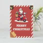 Kerstman rijden op een scooter feestdagenkaart (Staand voorkant)
