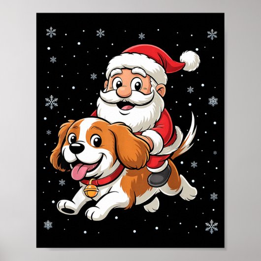 Kerstman rijdend op Cavalier King Charles Spaniel Poster (Voorkant)
