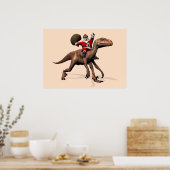 Kerstman rijdend op Deinonychus Poster (Keuken)