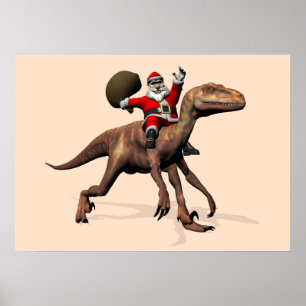 Kerstman rijdend op Deinonychus Poster