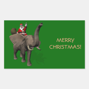 Kerstman rijdend op een olifant rechthoekige sticker