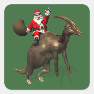 Kerstman rijdend op een Parasaurolophus Vierkante Sticker