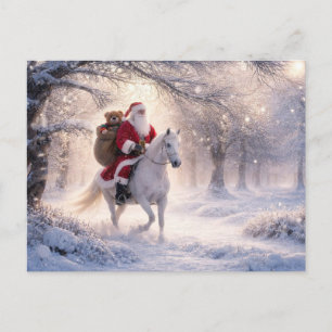 Kerstman rijdend op een prachtig wit paard Kerstmi Feestdagenkaart