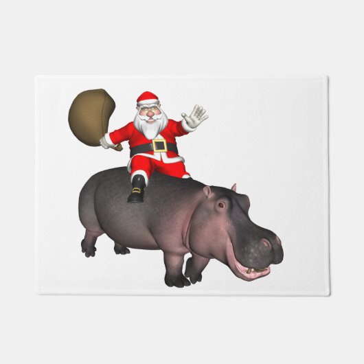 Kerstman rijdend op nijlpaard deurmat (Voorkant)