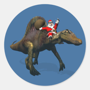 Kerstman rijdend op Spinosaurus Ronde Sticker
