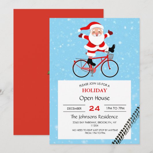 Kerstman rijdt een fiets kaart (Voorkant / Achterkant)