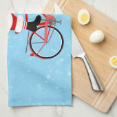 Kerstman rijdt een fiets theedoek (Quarter Fold)