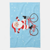 Kerstman rijdt een fiets theedoek (Verticaal)