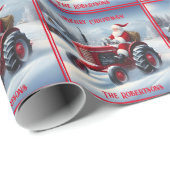 Kerstman rijdt een rode tractor cadeaupapier (Rol Hoek)