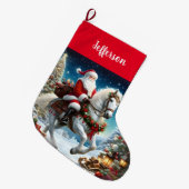 Kerstman rijdt een wit paard grote kerstsok (Voorkant (Hangend))