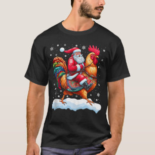 Kerstman rijdt haan kerst pyjama X Mas boerderij T-shirt