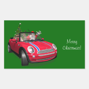 Kerstman rijdt in een Mini Rechthoekige Sticker