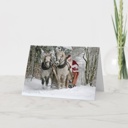 Kerstman rijdt in een paardenslee kaart (Voorkant)