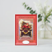 Kerstman rijdt in een veteranenauto feestdagenkaart (Staand voorkant)