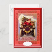 Kerstman rijdt in een veteranenauto feestdagenkaart (Voorkant / Achterkant)