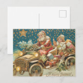 Kerstman rijdt in oldtimer auto op kerstavond briefkaart (Voorkant / Achterkant)