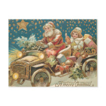Kerstman rijdt in oldtimer auto op kerstavond