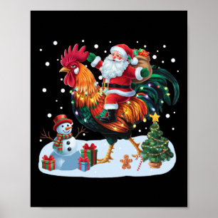 Kerstman rijdt kip grappige kerstlichten kip liefh poster