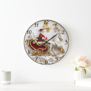 Kerstman rijdt met zijn slee door de winter grote klok